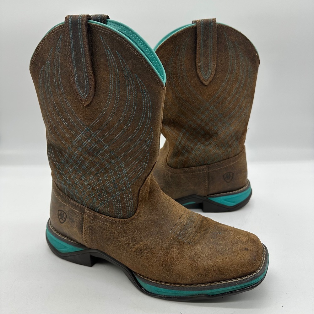 Ariat 10027247 Womens 9B Anthem Java Brown Turquoise Square Toe Cowboy Boots